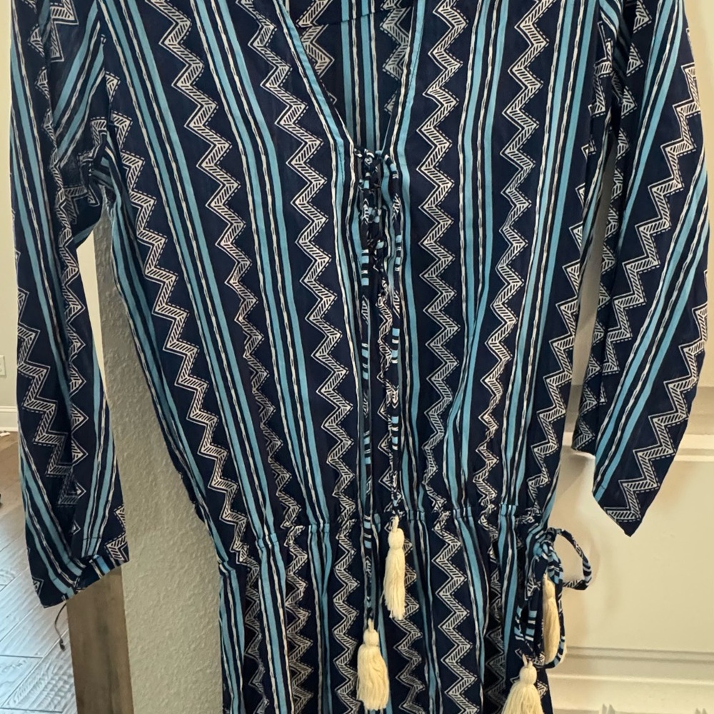 Navy Blue Long Sleeve Dress with Tassels